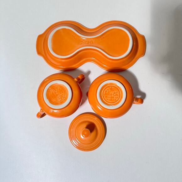 Vintage Fiestaware Sugar & Creamer Tray 4- Piece Set in Retired Tangerine Orange - Picture 5 of 9